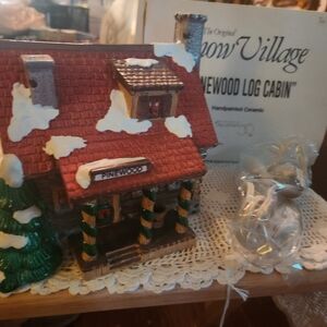 Pinewood Log Cabin Holiday Decoration